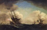 A squadron of English ships beating to windward in a gale, Monamy, Peter